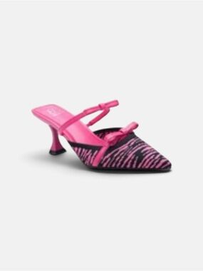 Cozy Island Bowtention Pink Zebra-Print Pointed Mule Heels 11